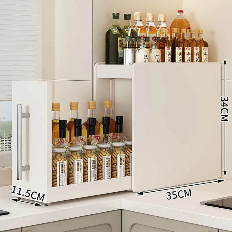 Kitchen Pull-out Spice Rack Countertop Multifunctional Seasoning Storage Rack Dustproof Ultra-Narrow Box Cabinet