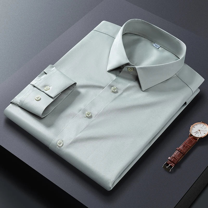 Men Shirt Glossy Long Sleeve Plus Size 5XL 6XL 7XL Oversize Loose Casual Dress Shirt Autumn Comfortable Office Work Business