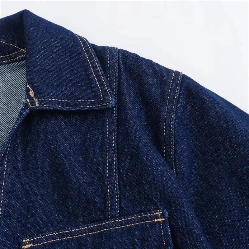 MUJER Blue Denim Shirt Woman Short Sleeve Cropped Shirt Women Summer Short Tops Woman Streetwear Y2k Stylish Women's Blouses