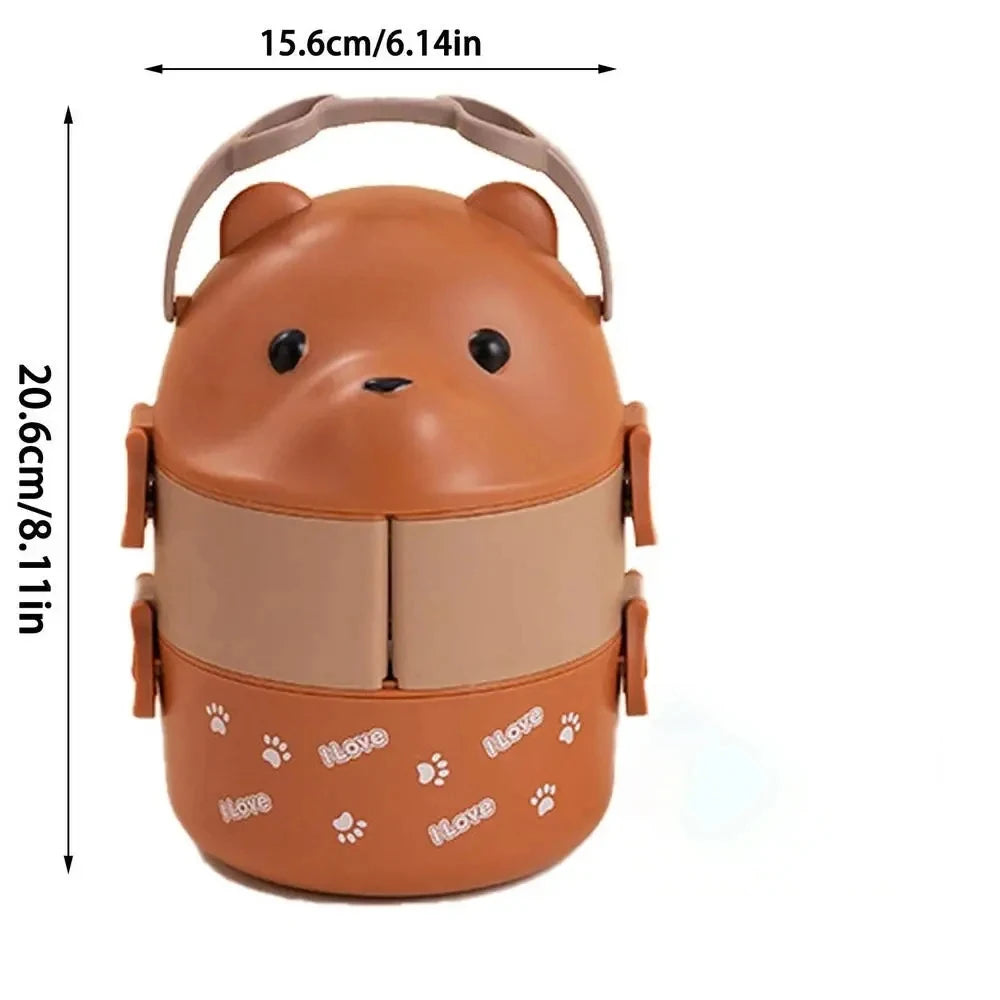 Eyeglass Bear Thermal Bento Box Stackable Bento Box Portable Cute Cartoon Children Lunch Box Double Layer Food Storage Container