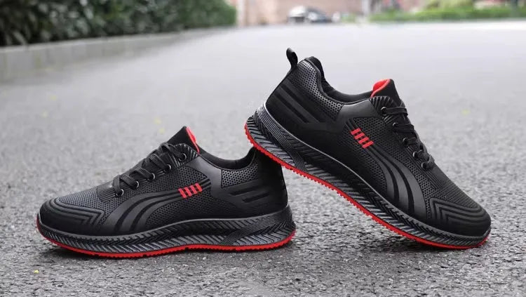 Waterproof Men's Sneakers Casual Running Shoes Soft Bottom Black Leather Sports Shoes