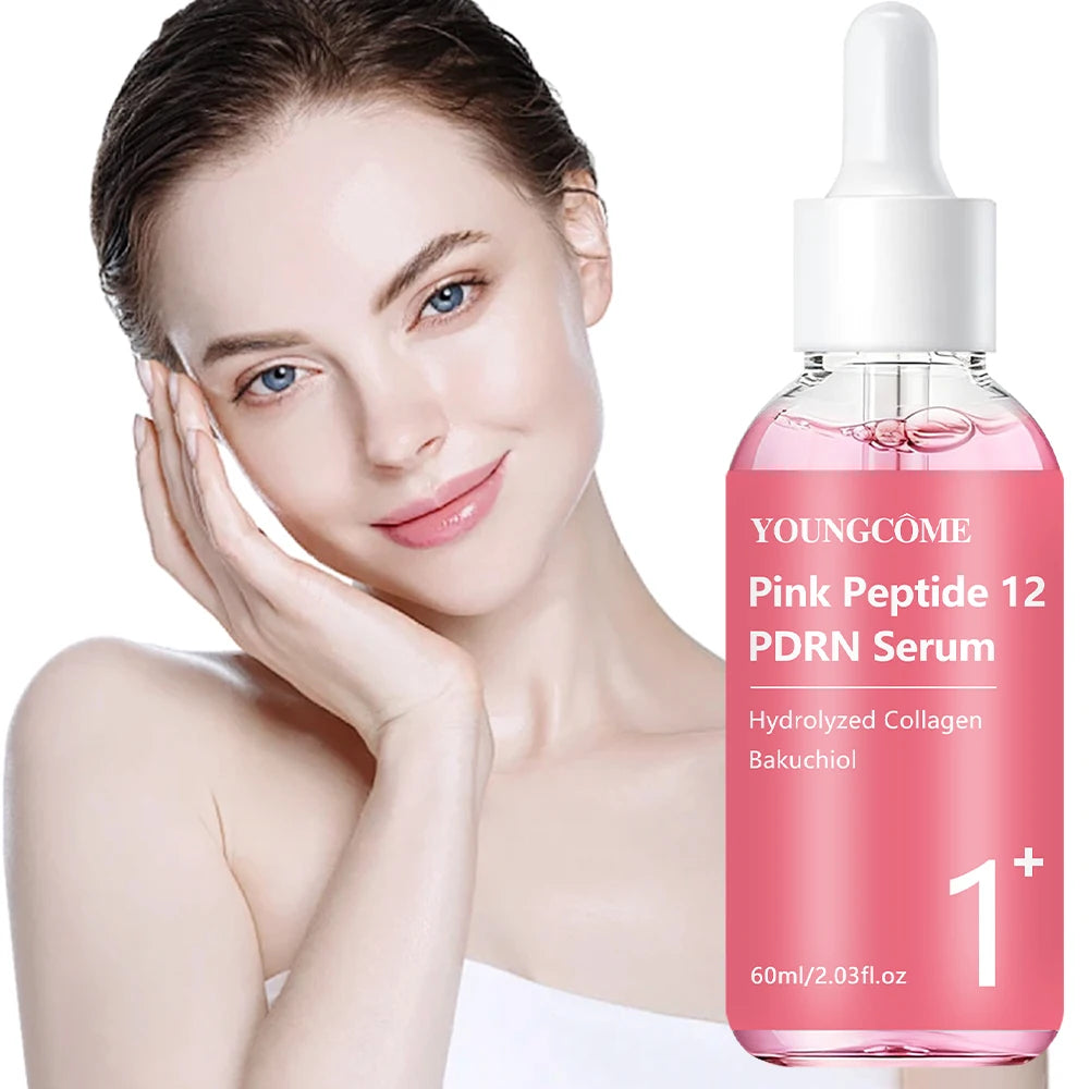Serum YOUNGCOME Pink Peptide 12PDRN Serum with Hydrolyzed Collagen & Bakuchiol, Lightweight Daily Facial Care for All Skin Types
