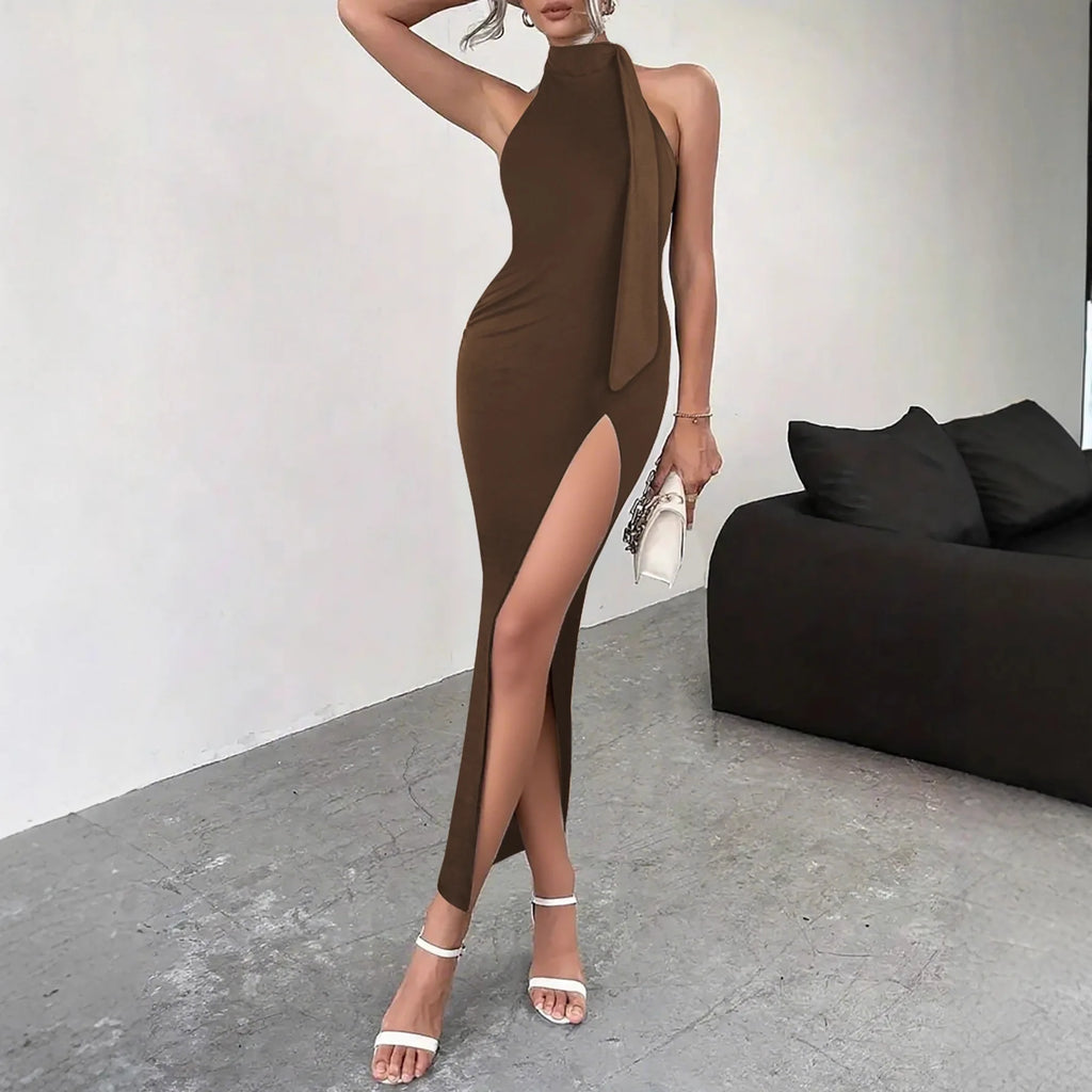 2026 New Arrival Women Sexy Backless High Split Maxi Dress Flowy Tie Strap Long Dress
