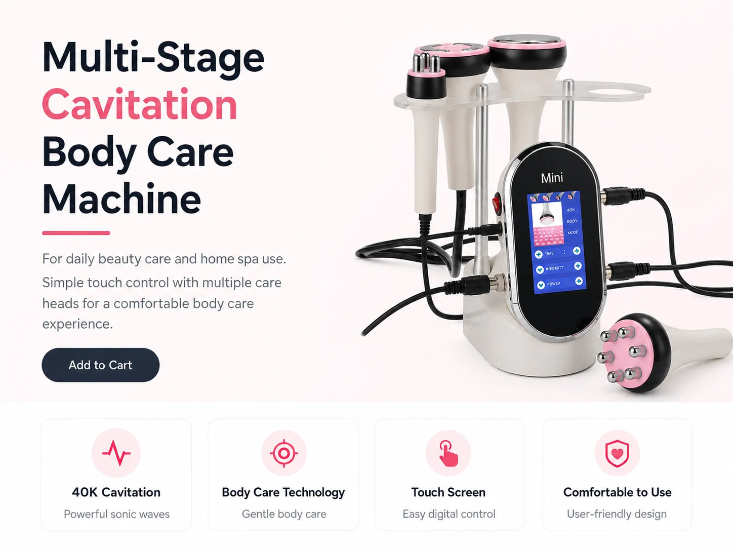 40K 4-in-1 Cavitation Ultrasonic Beauty Machine Body Care Massage Device for Home and Spa Use