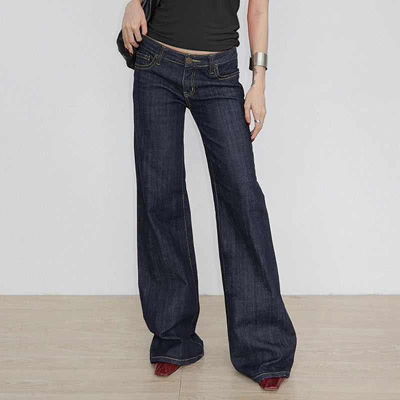 Women's Slim Fit Flared Jeans Y2K Vintage Low Rise Stretch Denim Pants with Embroidery Distressed Style for Everyday Outfits