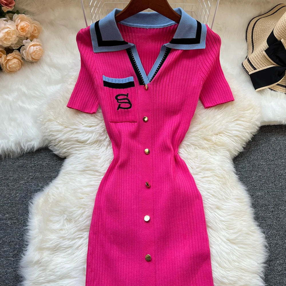 YuooMuoo Brand Fashion Summer Knitted Dress Women 2025 New Y2K Embroidery Long Bodycon Sweater Dress Streetwear Lady Vestidos