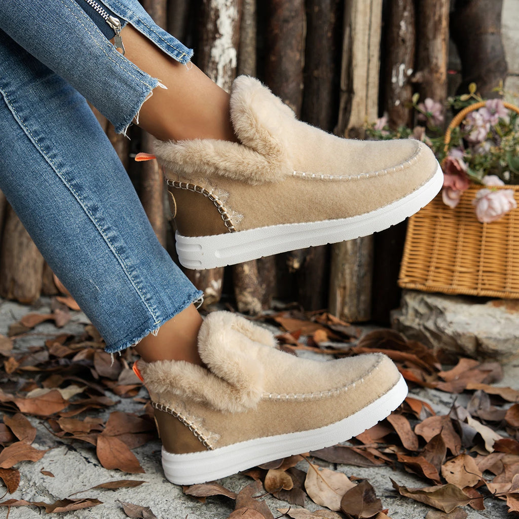 Women's Suede Lace-Up Snow Boots Lace-up Winter Woman Warm Fur Plush Lady Casual Ankle Boots Female Fashion Chunky Sneaker
