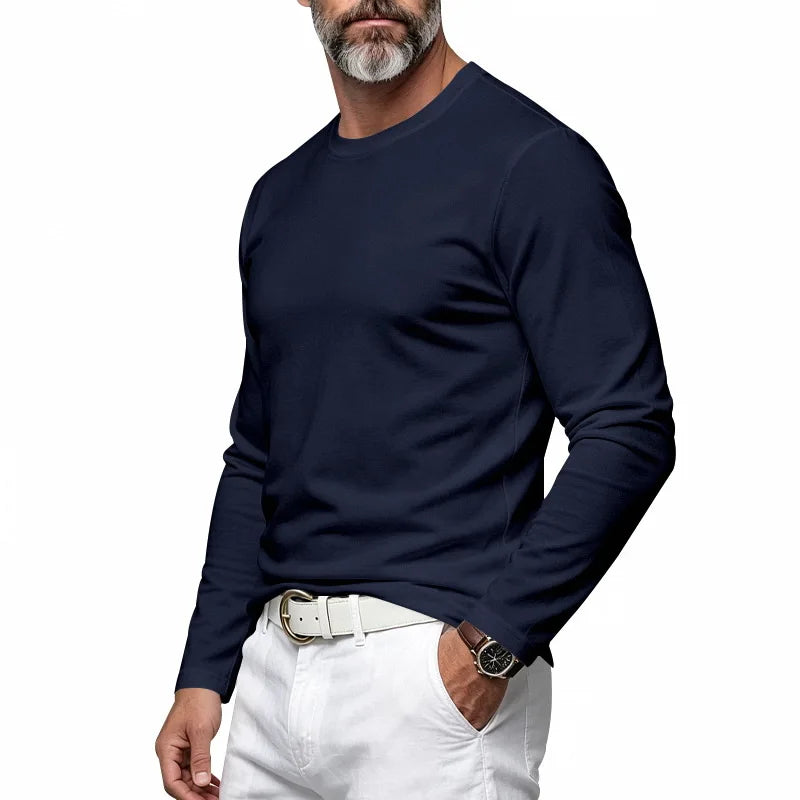 Autumn and Winter Men's Thin Casual Crew Neck Pullover Loose Versatile Breathable Commuter Long Sleeve Bottom T-Shirt