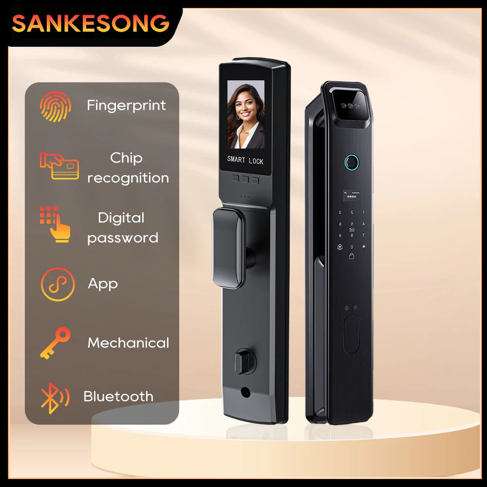 SANKESONG 3D Face Recognition Fingerprint Smart Door Lock WiFi Camera Electronic Lock Digital Electronic Key IC Card APP Unlock