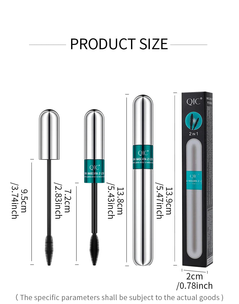 2 In 1 Dual Effect Black Waterproof Mascara 4D Lash Lengthening Thickening Curling Eye Makeup Cosmetics