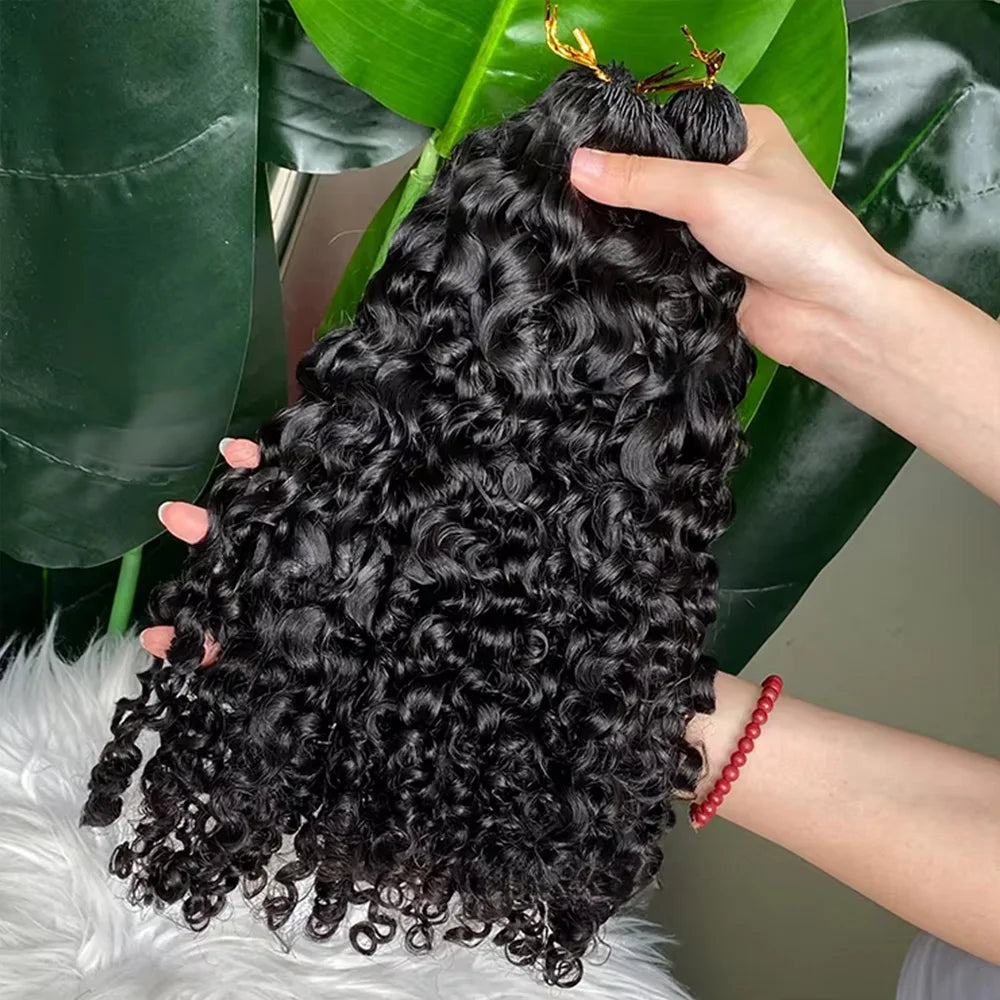 Burmese Curly Human Crochet Human Hair Feather Line Crochet Hair Braids For Thin Hair Woman Micro Pre Looped Crochet Hair