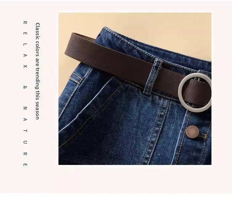 High Waist Washed Cotton Denim Skirt Mid-Length A-Line Women's Skirt Spring Summer New Style Casual Pure Color Button Design