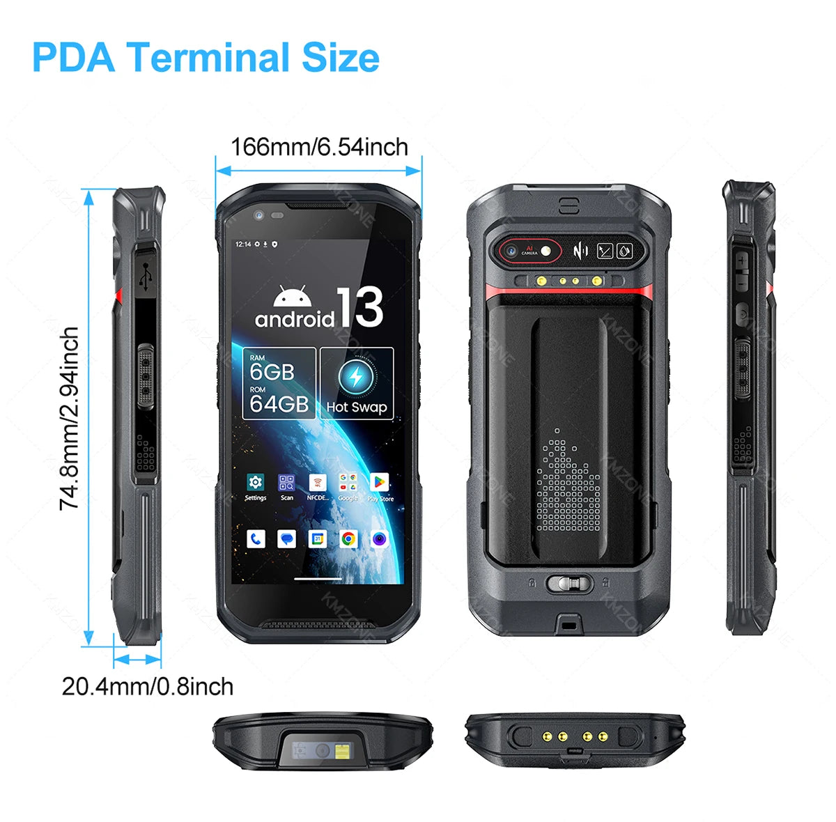 Android 13 Handheld PDA 1D 2D QR Portable Barcode Scanner Reader 6GB+64GB POS Terminal Data Collector with Hot-swap/Cradle