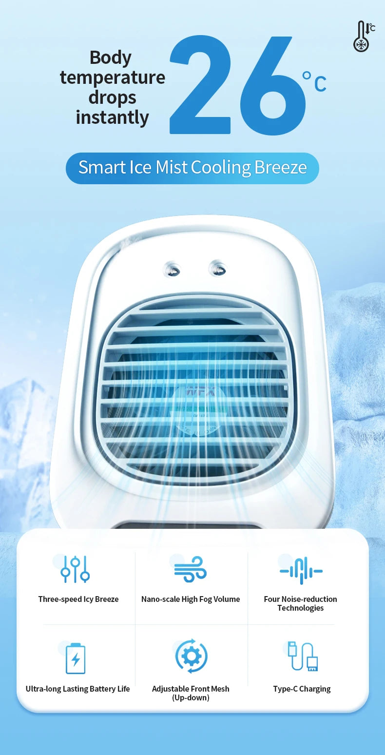 2026 New Portable Home Mini Air Conditioner Fan Spray Cooling Humidifier Desktop Mobile Cold Wind Machine