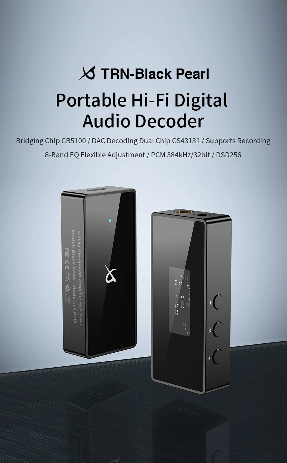 TRN Black Pearl Portable Hi-Fi Digital Audio Decoder 3.5+4.4 Output Dual CS43131 PCM 384kHz 32Bit DSD256 DAC Headphone Amplifier