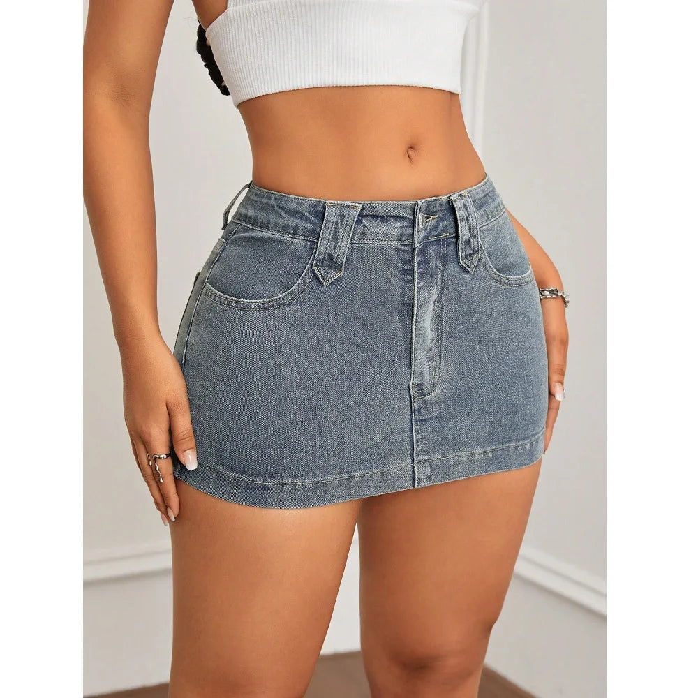 Women Summer Denim Skirts High Waist Slim Retro Bodycon Mini Jean Skirt