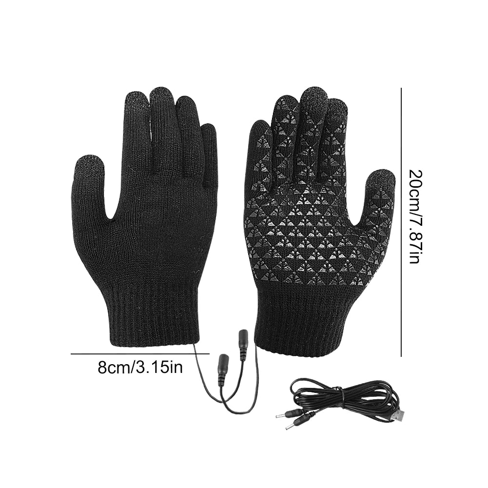USB Heated Knitted Gloves Full Finger Gloves Non-Slip Touch Screen Gloves Thicken Winter Cycling Gloves for Men Women