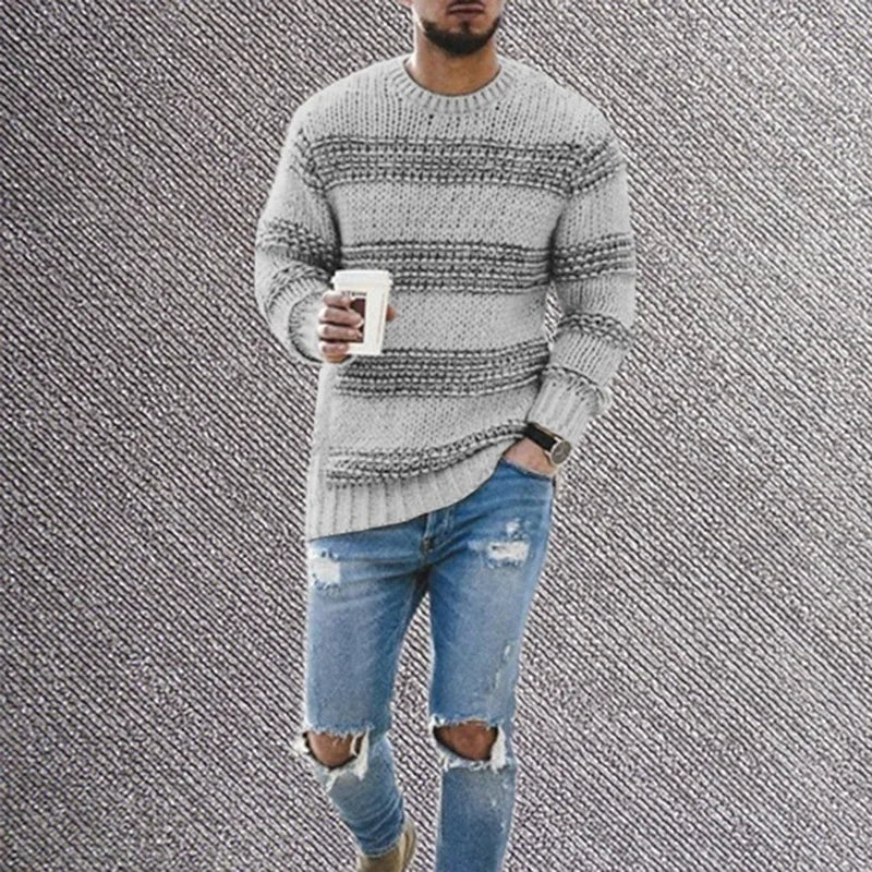 2025 autumn and winter luxury fashion new striped sweater men's slim fit round neck long sleeved knitted top jacket men's sweate