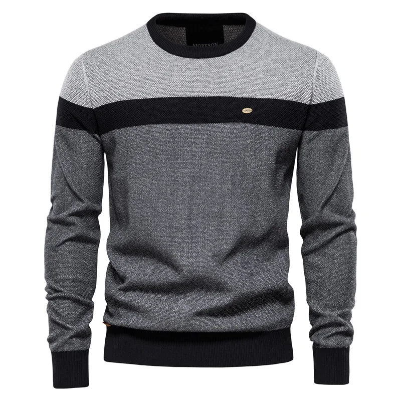 New Fashion Autumn Winter 2025 Men's Striped Casual Trendy O-neck Long Sleeve Spliced Knitted Sweaters Male Pullovers Clothes