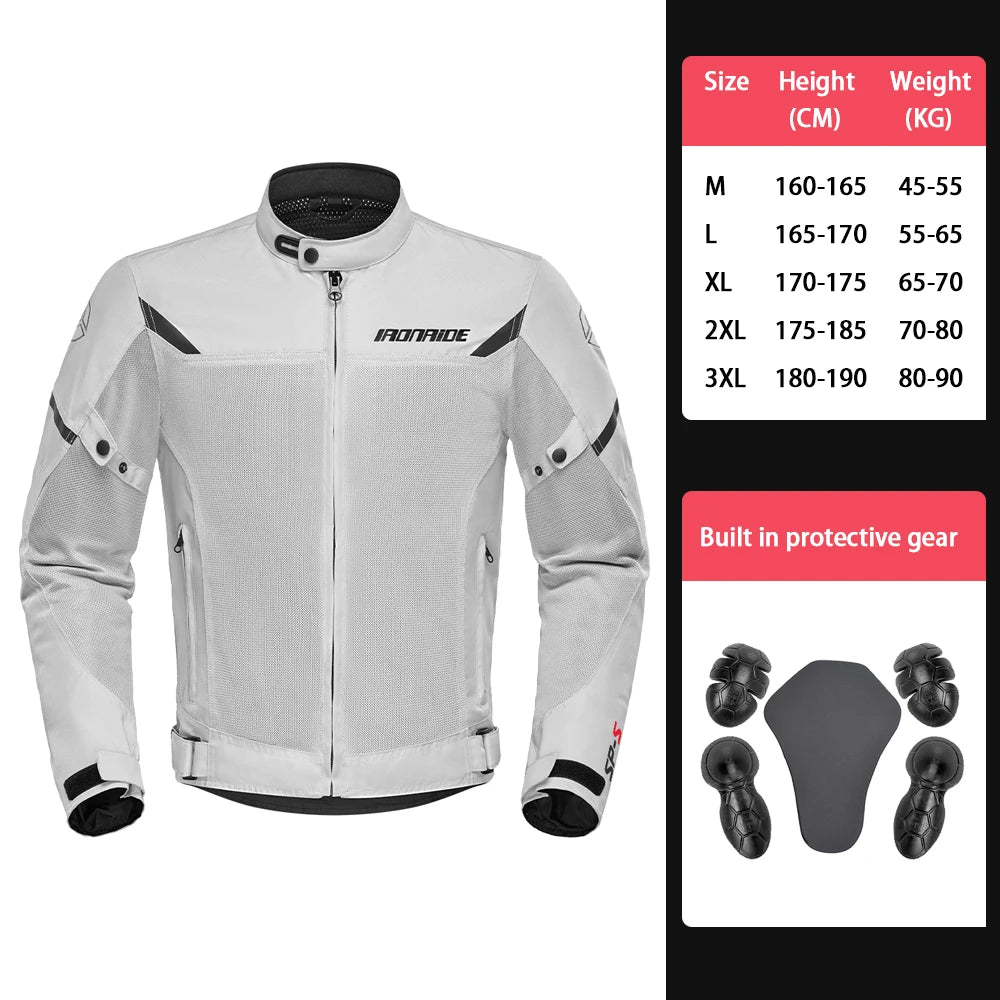 Men's Motorcycle Jackets Anti-Fall Outdoor Riding Motorbike Jacket Mesh Breathable Motocross Clothing With 5pcs Protector