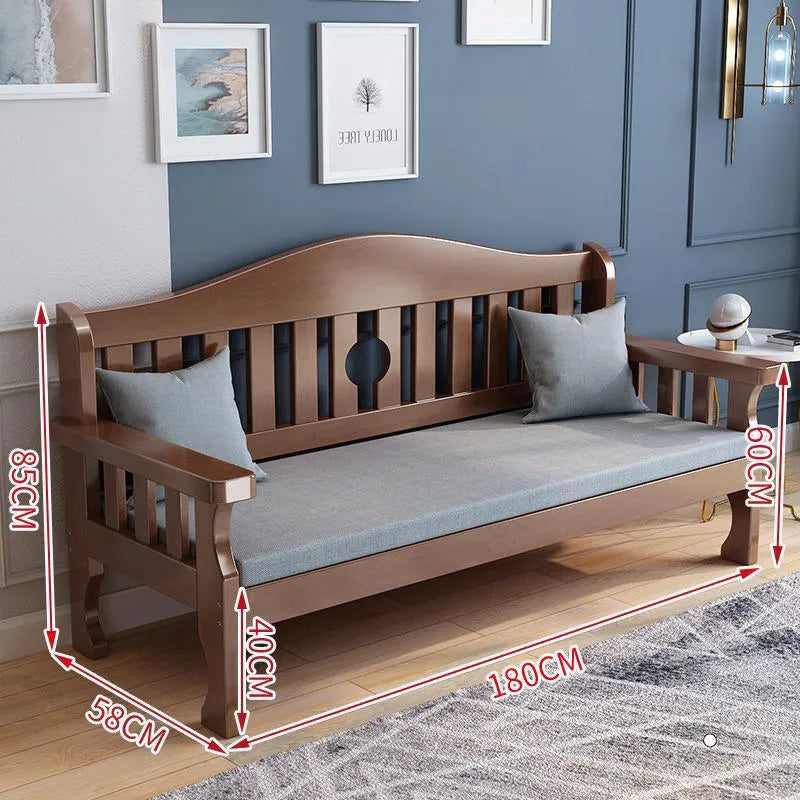 Solid wood sofa new Chinese combination wooden sofa rental room backrest bench economical living room small apartment sofa