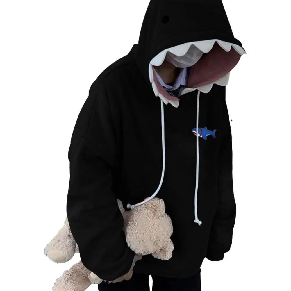 Men Shark Hoodie Winter Pullover Sweater Casual Pocket Long Sleeve Pull Female Solid Hooded Sweaters Trendy Couple's Pullovers