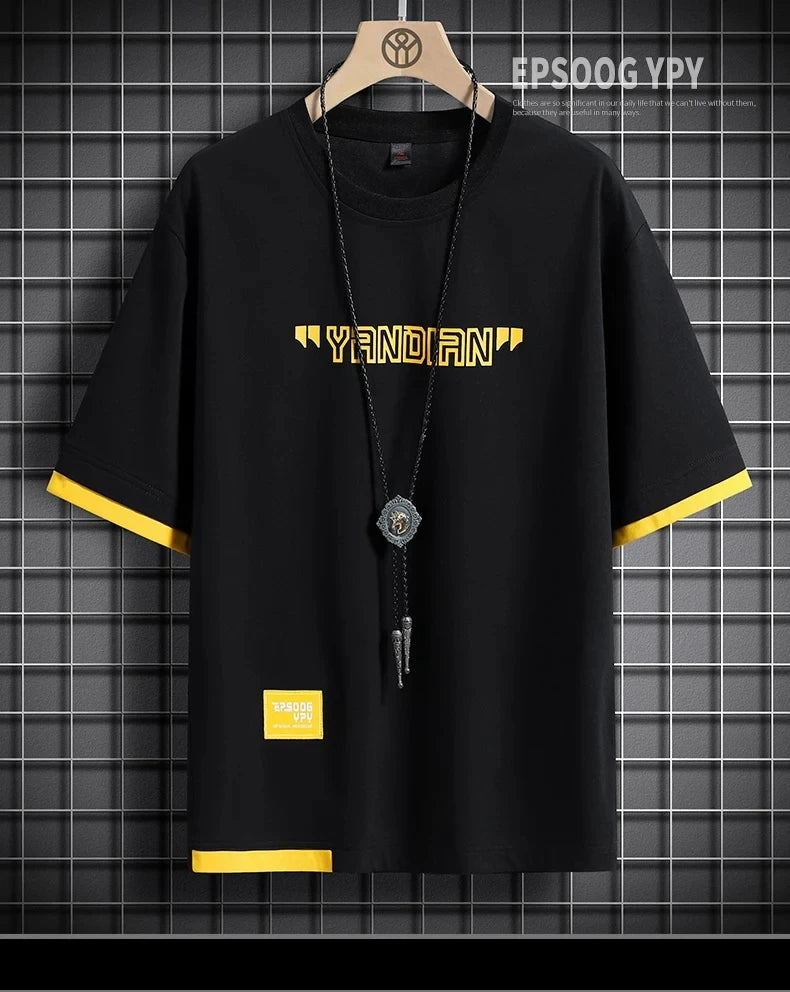 Hip Hop Loose Mens Streetwear T-shirts Casual Classic 2023 Summer Short Sleeves Black White Tshirt Tees Plus Oversize 5XL 6XL