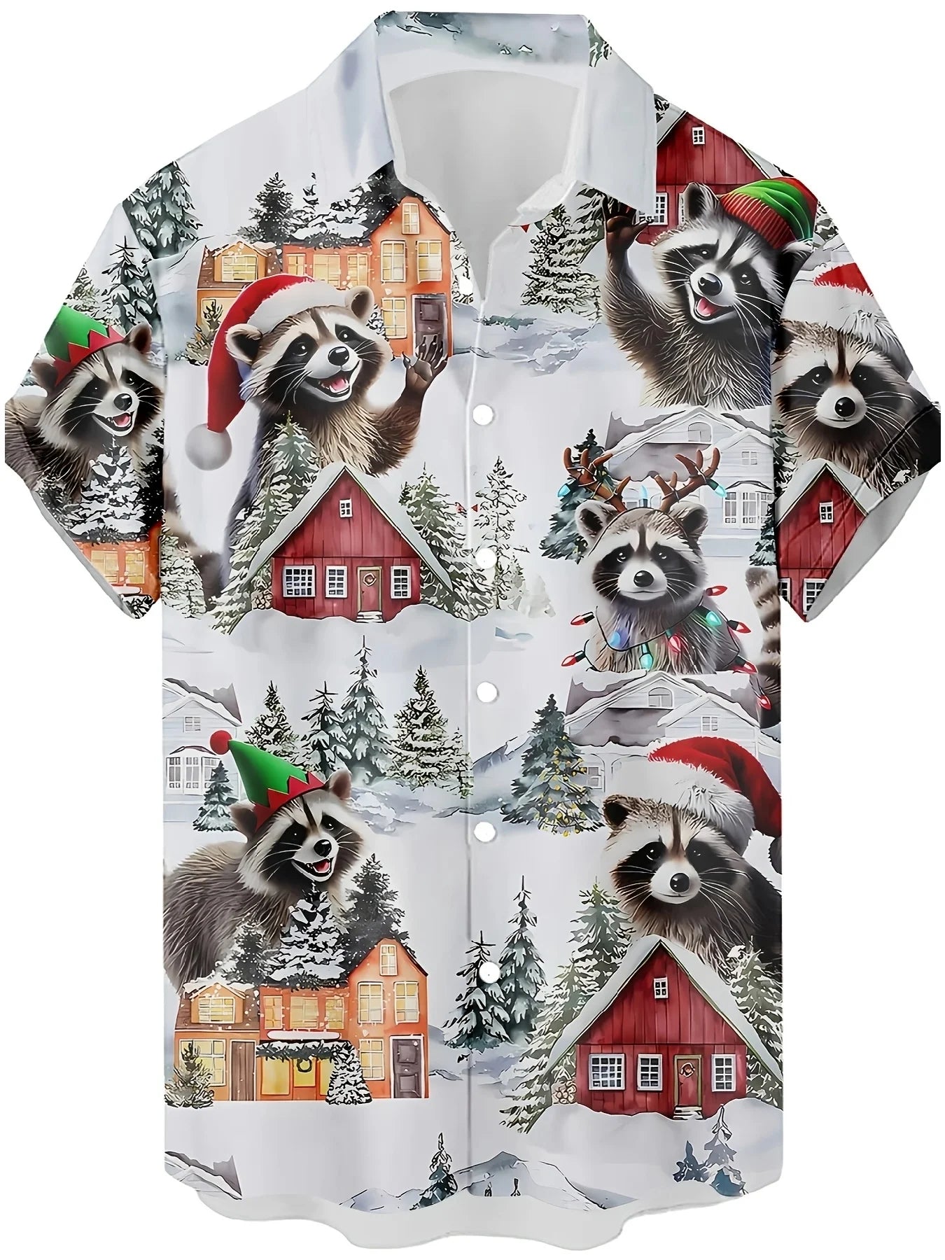 Men's Comic Christmas Graphic Hawaiian Shirt Men Women Fashion Santa Claus Shirt Short Sleeve Blouse Festive Holiday Clothing