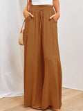 Women's Elastic Long Palazzo Pants Casual Urban Style Tie Detail Polyester Blend Woman Clothes Female Clothing Women's And