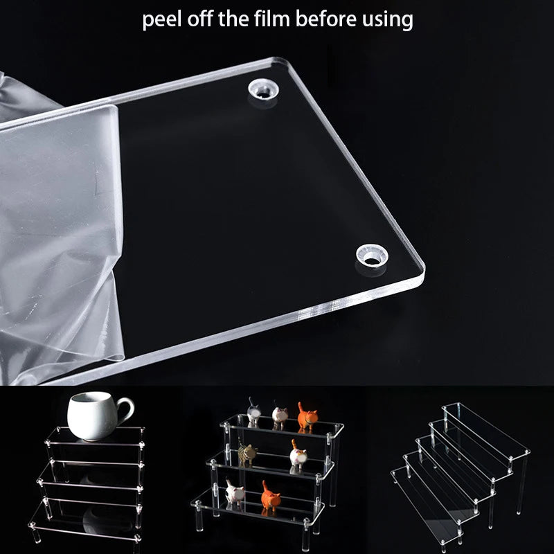 1-5 Tier Acrylic Display Risers Clear Shelf Doll Clay Figurine Display Stand for Desserts Perfume Organizer Showcase W-10