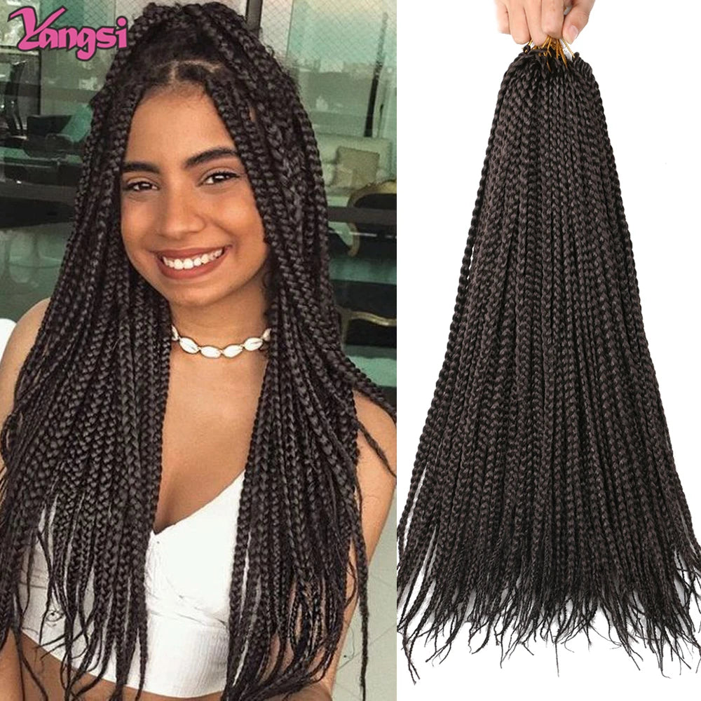Full Star 3X Small Box Braids 14” 18” Synthetic Hair 80 g Crochet Braids 22 Strands/Pack for Women Ombre Brown Black Color