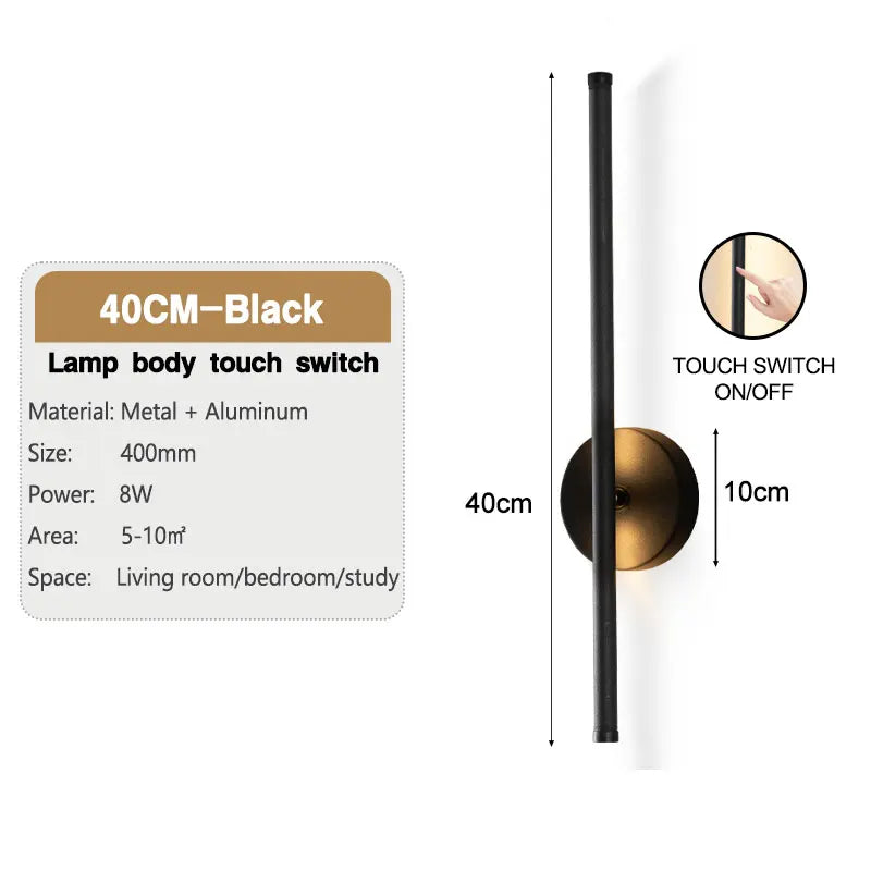 Nordic LED Wall Lights with Touch Dimmable Switch Black 40/55/60/80/100cm Interior LED Wall Lamps Wall Sconce Lighting Fixtures