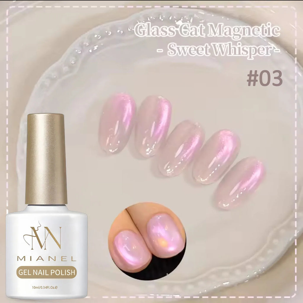 MIANEL 2026 10ML Lover Cat Eye Nail Gel Nude Pink with Sparkling Golden Light Glass Bead for Flattering Cat Eye Manicure