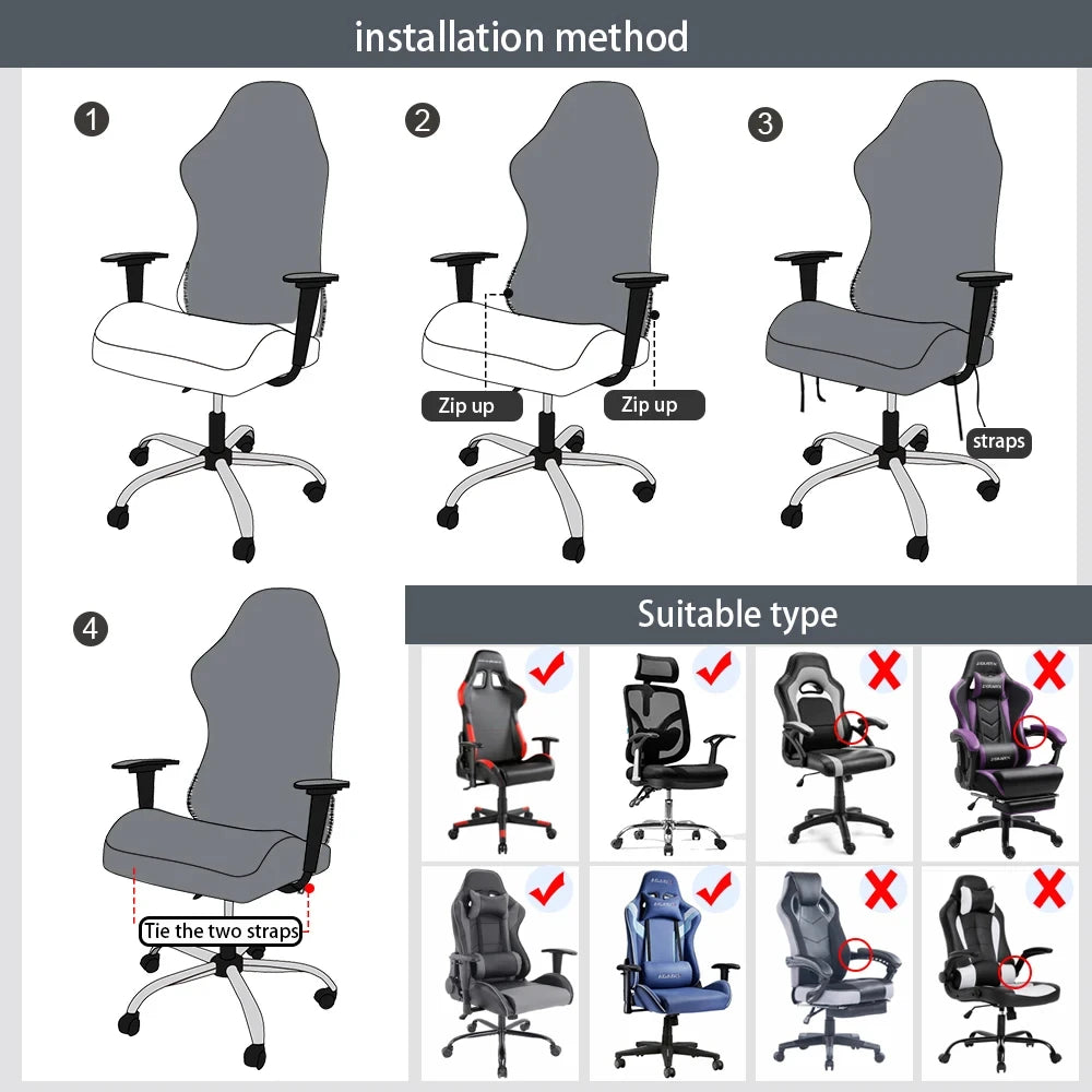 Ergonomic Office Computer Game Chair Slipcovers Stretchy Polyester Reclining Racing Gaming Chair Covers Waterproof Chair Covers