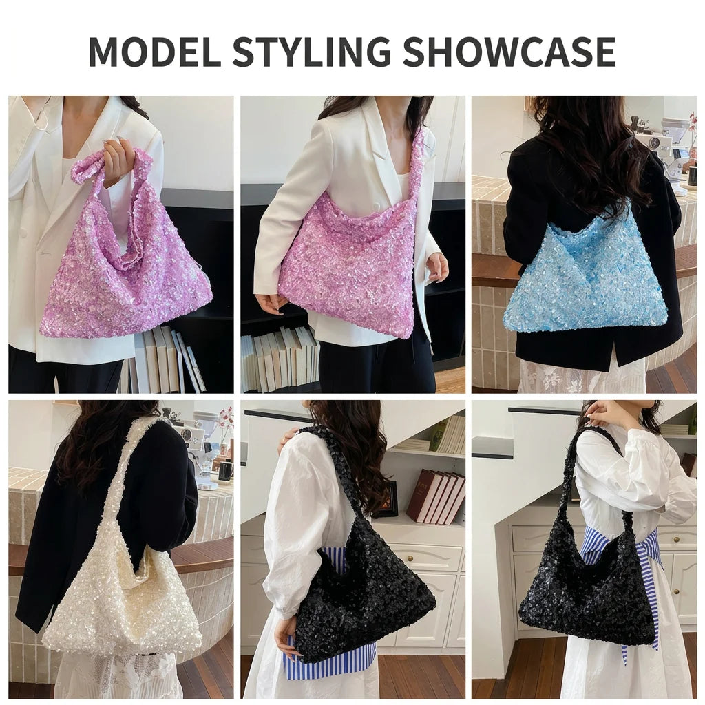 Women'S Sequined Tote Bag Medium-Soft Shoulder Tote Bag Large Capacity Tote Casual For Shopping Meeting Date