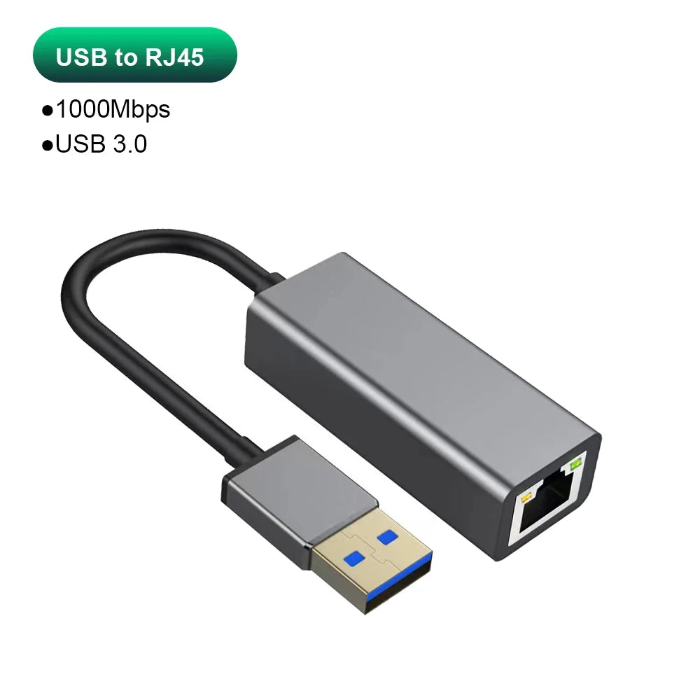 USB Type C Wired Ethernet Gigabit Adapter 1000Mbps USB3.0 RJ45 Network Card For MacBook PC Window Android USB Lan Internet Cable
