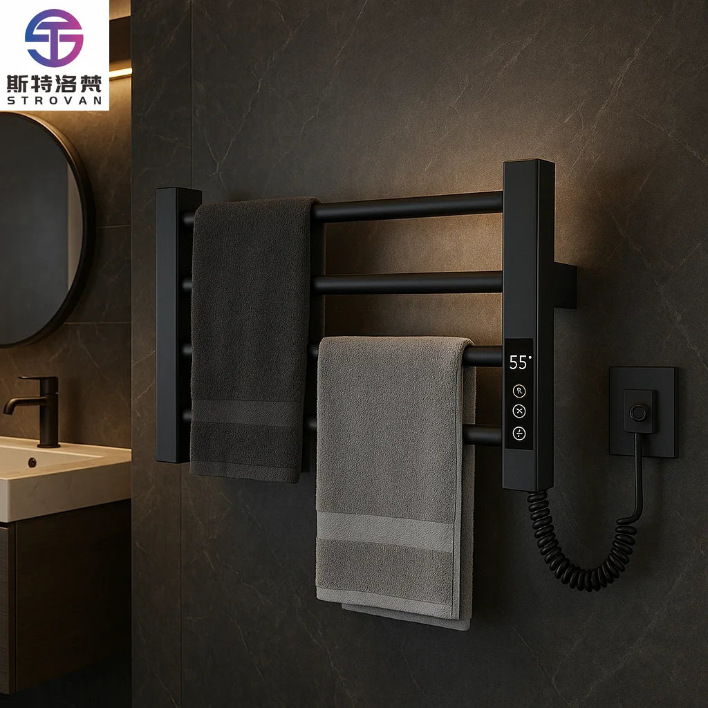 Mini Electric Towel Warmer Black Spa Dryer with Rail Machine Stand Steel Bathroom Accessory for Home Use Wet Heated Hanger