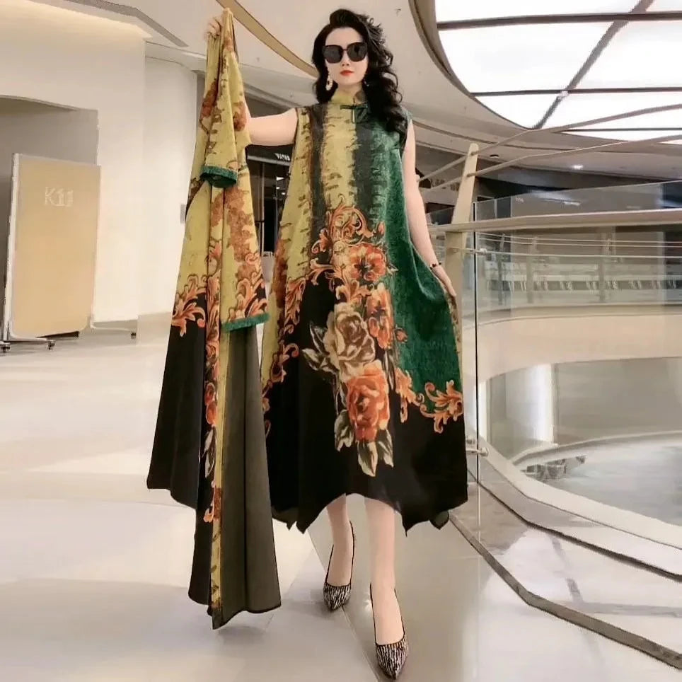 Authentic Silk Dress for Mother, Silkworm Loose Dress, High-End Print, 2-Piece Dress, Women's Dresses, Spring, Summer, New, 2023