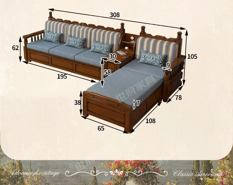 Solid wood sofa living room concubine combination small apartment dual-purpose storage