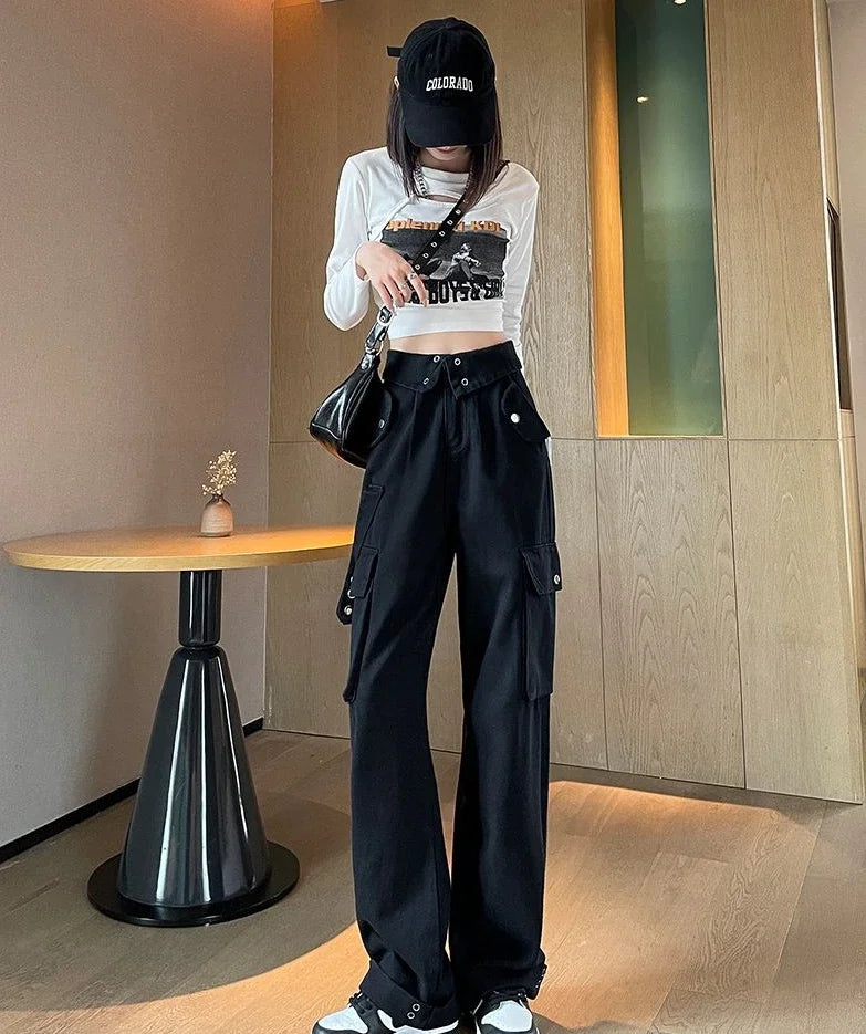 Denim Pants Woman Cargo Trousers Straight Leg with Pockets Jeans for Women Wide on Sale Stylish Loosefit Size X Larg Gyaru Baggy