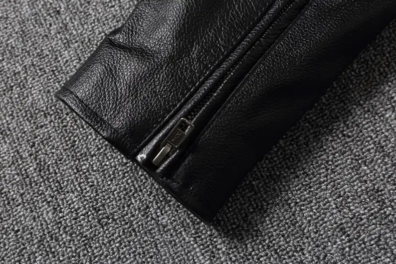 New Vintage Black Leather Jacket Natural Cowhide Men Motorcycle Biker Coat Mens Slim Calf Skin Coat