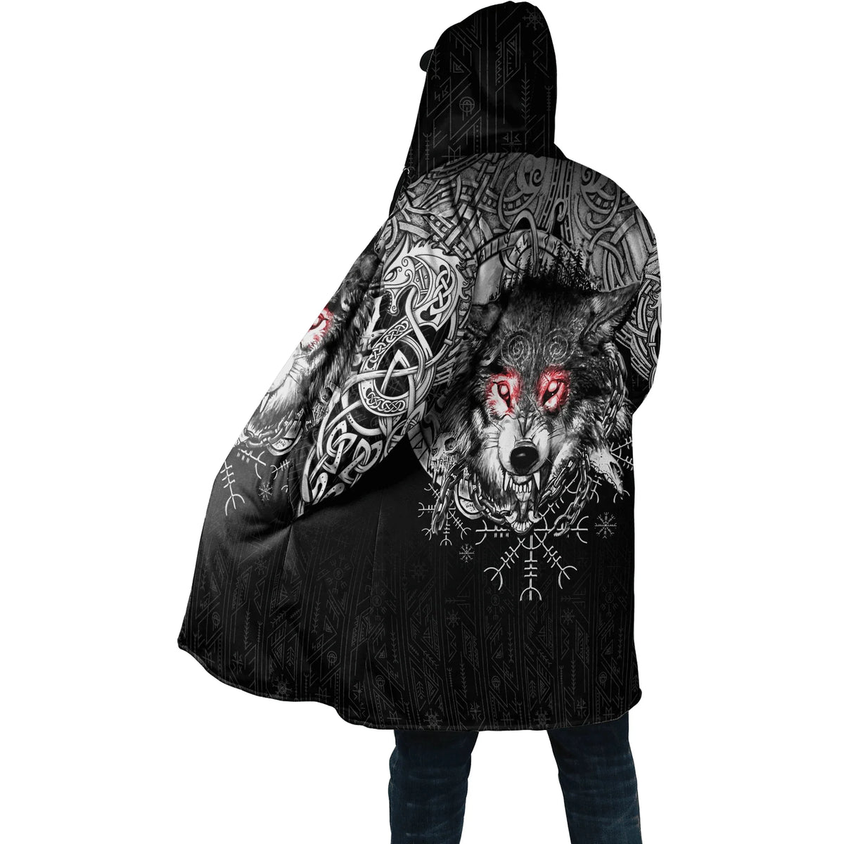 Winter Fashion Mens cloak Norse Odin Raven Tattoo 3D Printed Thick Fleece Hooded Coat Unisex Casual Warm Cape coat DP23