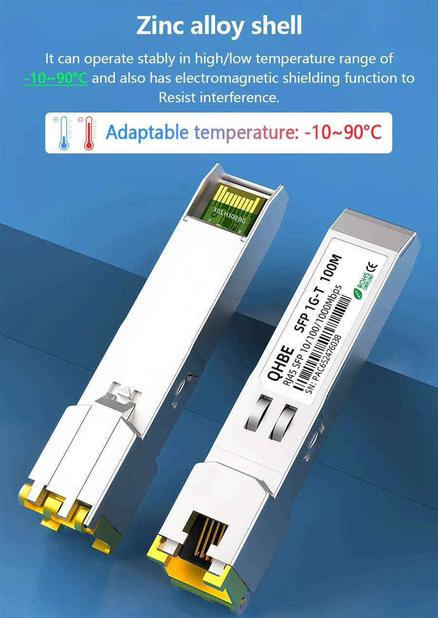 1G RJ45 To SFP Module Adaptive rate Copper SFP Transceiver For Mikrotik/Cisco Switch Plug and Play 1000BASE-T RJ45 SFP Module