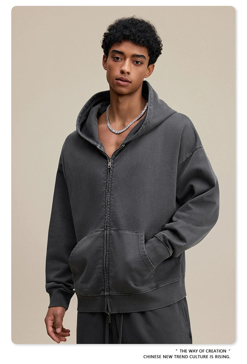 ZODF 2025 Autumn Men Heavy Weight 480gsm Hoodies Unisex Retro Washed Terry Cotton Distressed Hooded Coats HY1110
