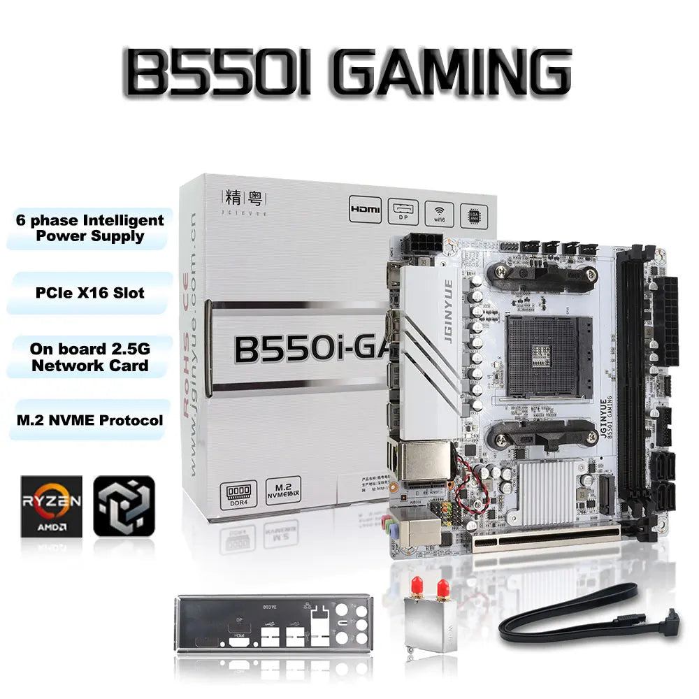 Jingyue B550i GAMING Mini ITX Motherboard DDR4 Memory Support AM4 Ryzen 5600GT/5600/5700X PCIe 4.0 Dual M.2 WiFi 6 Gaming PC