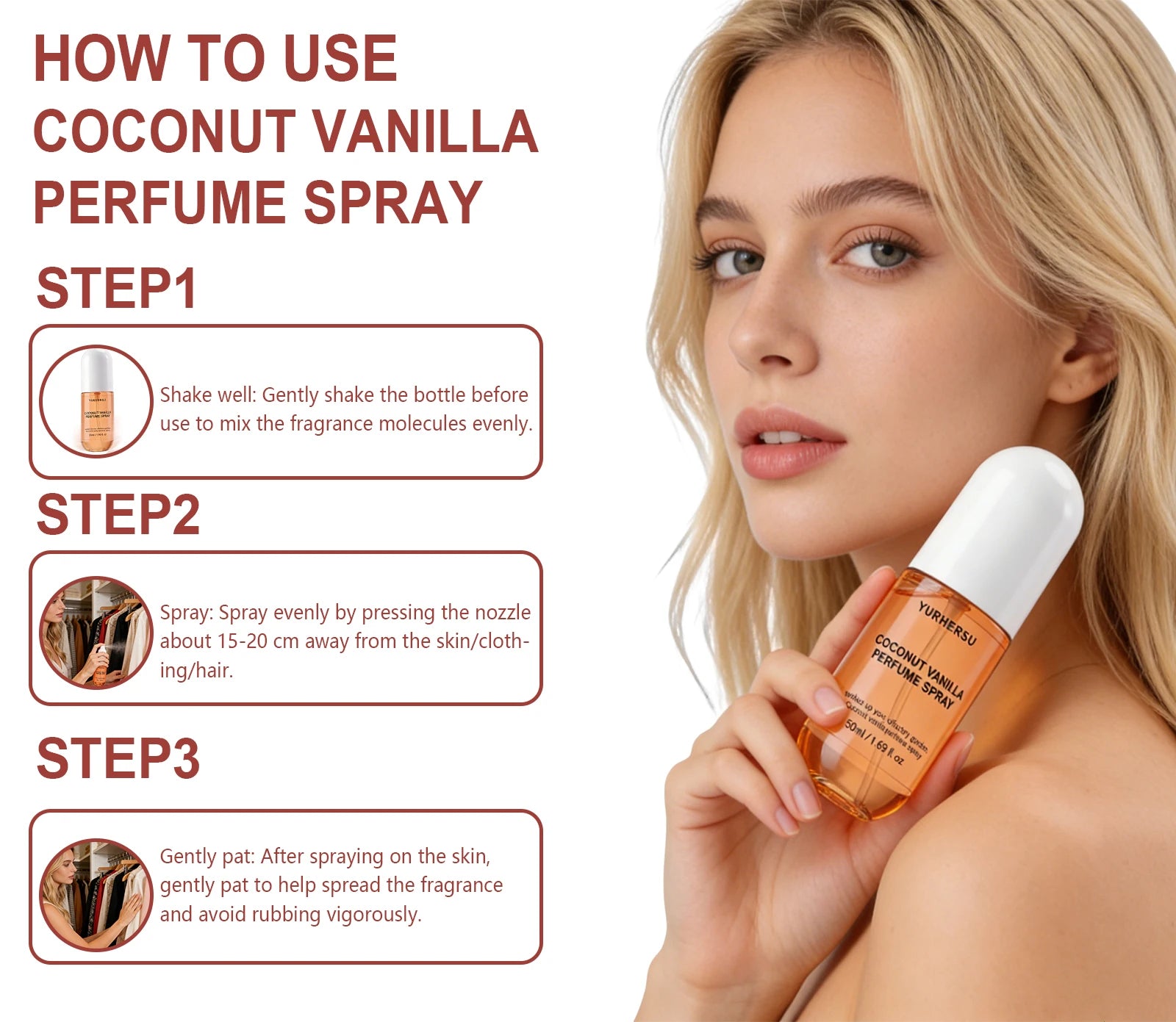 Vanilla Coconut Perfume Spray For Women Long Lasting Gourmand Fragrance Mist Unisex Body Spray Deodorant 50ml
