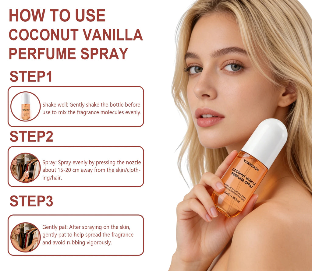Vanilla Coconut Perfume Spray For Women Long Lasting Gourmand Fragrance Mist Unisex Body Spray Deodorant 50ml