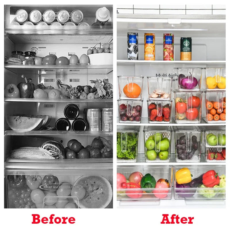 Kitchen Food Preservation Box Refrigerator Organizer With Handle Stackable Vegetable Fruit Storage Containers Home Organization