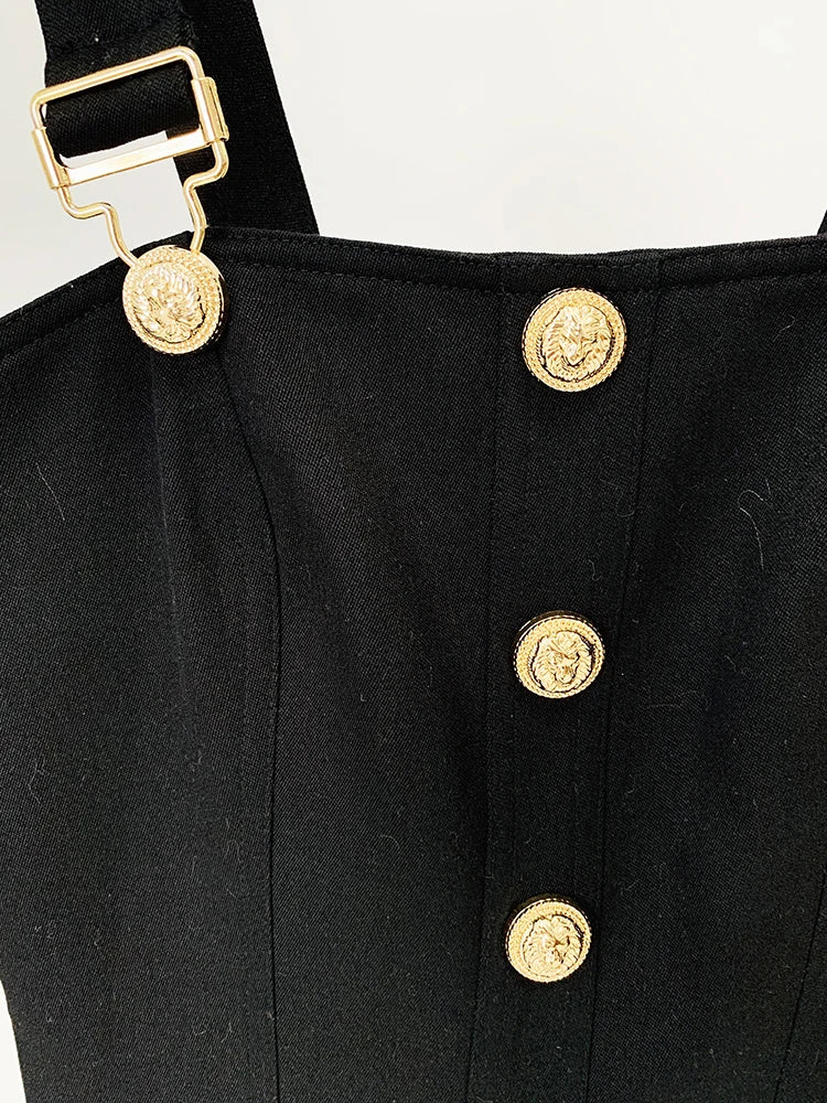 HIGH STREET Newest 2026 Summer Fashion Star Style Designer Women's Lion Buttons Pinafore Dress
