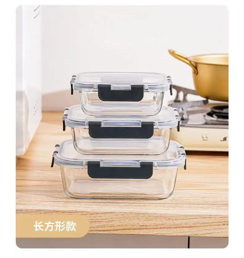 Rectangular Glass Lunch Box Microwave Safe Fresh Preservation Box for Office Workers with Lid Food Storage Containers Bento Box